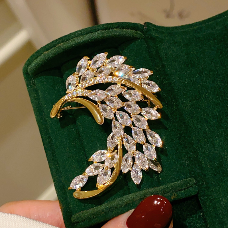 Cài áo BÔNG LÚA đá zircon xi vàng pha cao cấp, trâm cài áo nữ thiết kế Hàn Quốc sang trọng B4163