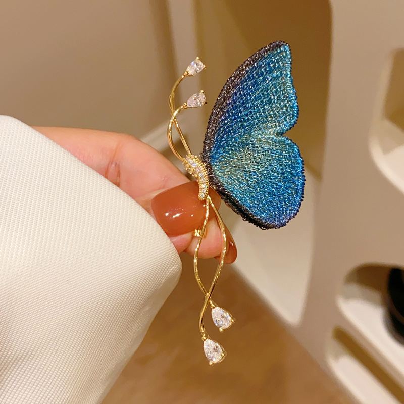 Cài áo HÌNH BƯỚM đính đá zircon xi vàng pha cao cấp, TRâm cài áo thiết kế Hàn quốc cao cấp sang trọng B4146