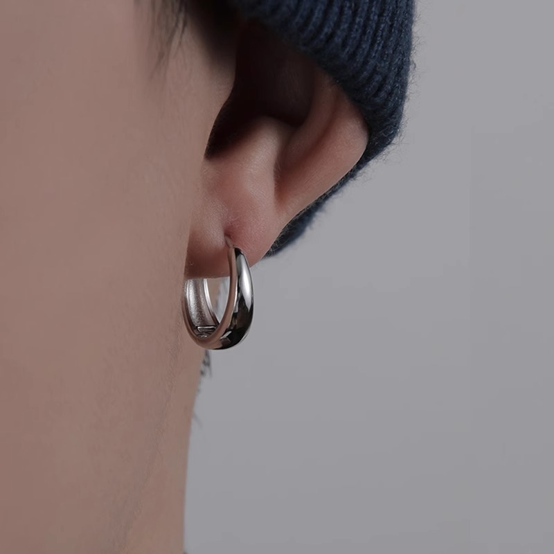 Bông tai nam nữ, unisex trơn nhẵn 1.8cm bóng màu bạc, bông tai basic cá tính B4361