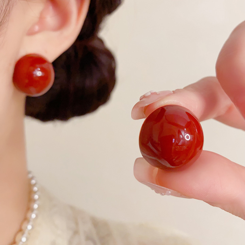 Bông tai TRÒN ĐỎ ĐÔ đơn giản sang trọng, Hoa tai thiết kế Hàn Quốc độc đáo cao cấp B4422