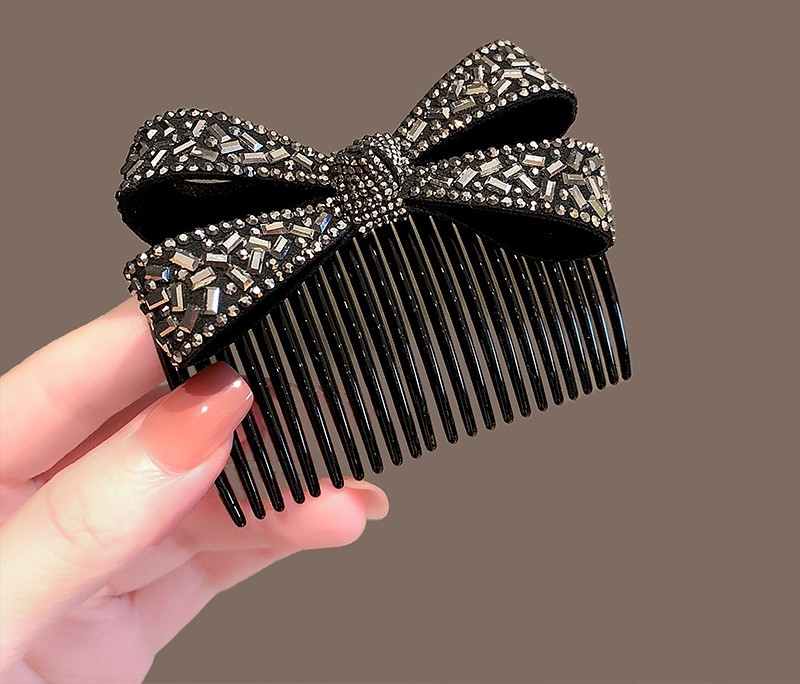 Lược xướt tóc NƠ ĐÁ cao cấp tone đen lấp lánh, phụ kiện tóc nữ độc đáo, sang trọng, quà tặng xinh B4305