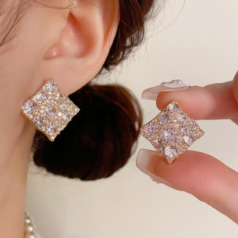 Hoa tai hình vuông FULL ĐÁ ZIRCON xi vàng pha cao cấp, Hoa tai thiết kế hàn quốc sang trọng độc đáo B4437