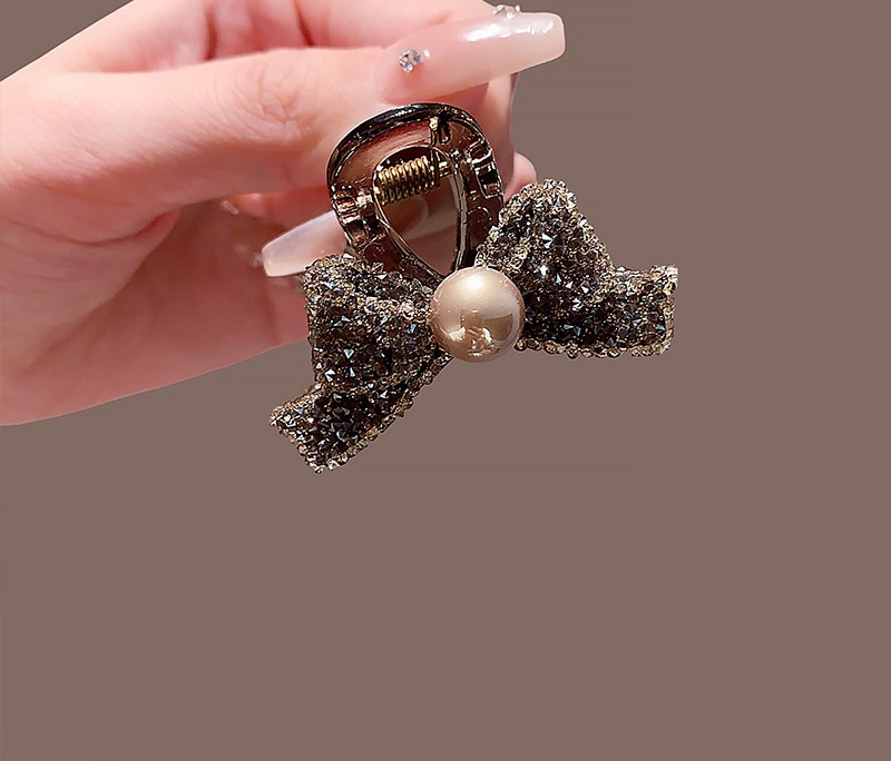 Kẹp gắp 4.5cm NƠ pha lê NÂU ngọc cao cấp, phụ kiện kẹp gắp mái nhí, kẹp nửa tóc sau độc đáo thiết kế sang trọng B4314