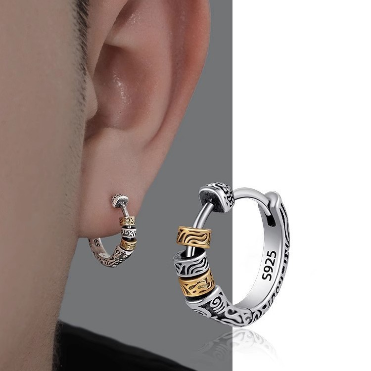 Bông tai NAm nữ, unisex 1.8cm, khuyên tròn cá tính phong cách đôc đáo 3 chamr mix họa tiết B4398