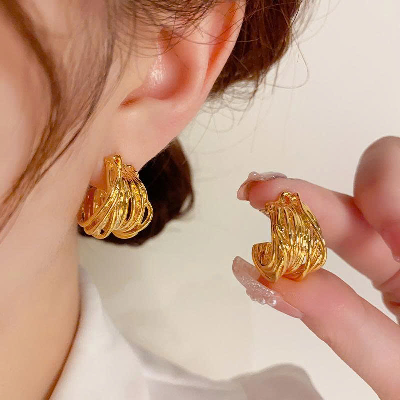 Bông tai CHỮ C nhiều lớp cá tính Xi vàng pha cao cấp, Hoa tai thiết kế HÀN QUỐC phong cách châu âu cá tính B4485