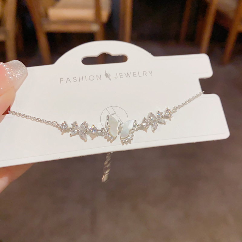 Lắc tay HỒ ĐIỆP vỏ sò mix đá zircon xi bạc 925 cao cấp, Lắc tay thiết kế Hàn Quốc sang trọng độc đáo B4445