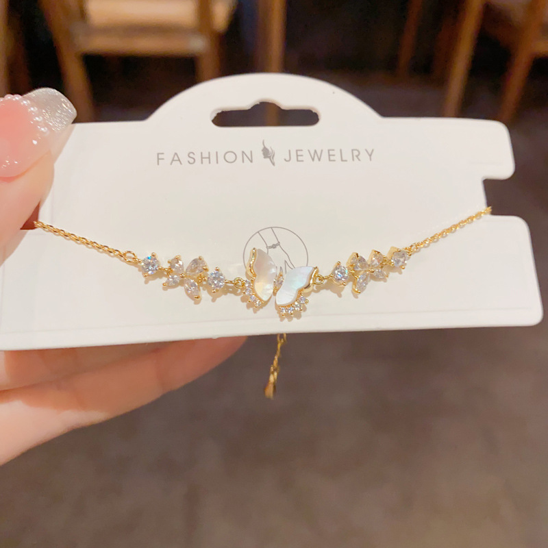 Lắc tay HỒ ĐIỆP vỏ sò mix đá zircon xi vàng pha cao cấp, lắc tay nữ thiết kế Hàn Quốc nhẹ nhàng sang trọng B4446