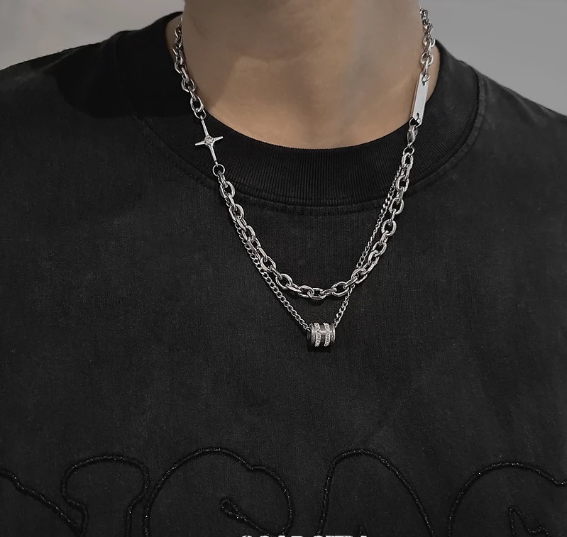 Dây chuyền NAM Nữ unisex basic 2 tầng titan màu bạc , phụ kiện dây chuyền cá tính đôc đáoB4397
