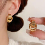 Bông tai BAsic xi VÀNG PHA cao cấp TRÒN xoắn, hoa tai thiết kế Hàn Quốc phong cách Châu Âu độc đáo sang trọng cá tính B4499