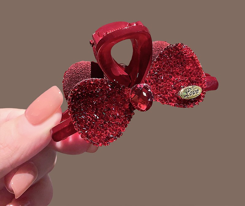 Kẹp càng cua nửa tóc sau 7cm NƠ ĐÁ ĐỎ cao cấp, phụ kiện kẹp tóc nữ độc đáo, sang trọng B4327