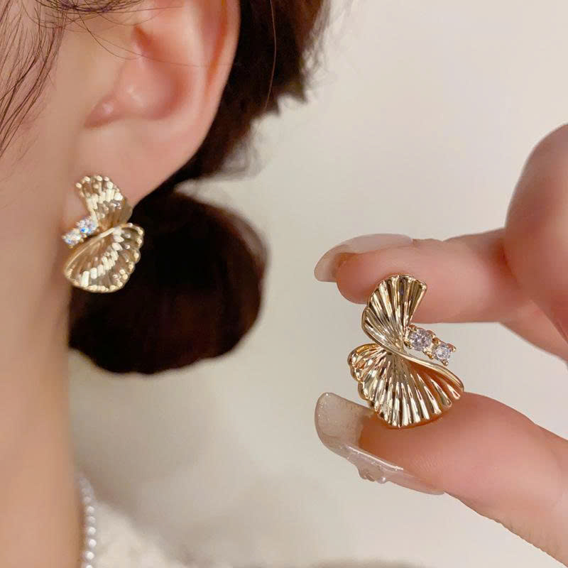 Bông tai XOẮN kiểu cánh quạt 2 bên xi vàng pha cao cấp, Hoa tai thời trang thiết kế Hàn Quốc độc đáo, sang trọng B4508