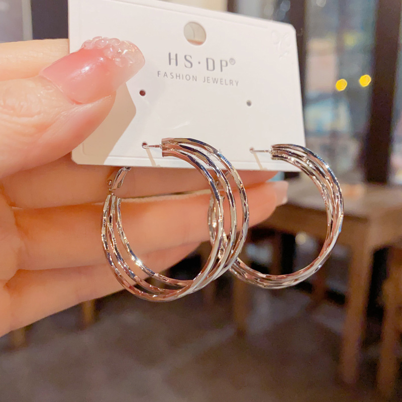 Bông tai TRÒN 3 vòng mix xoắn xi bạ 925 cao cấp, bông tai tròn basic đơn giản sang trọng, thiết kế Hàn quốc B4455