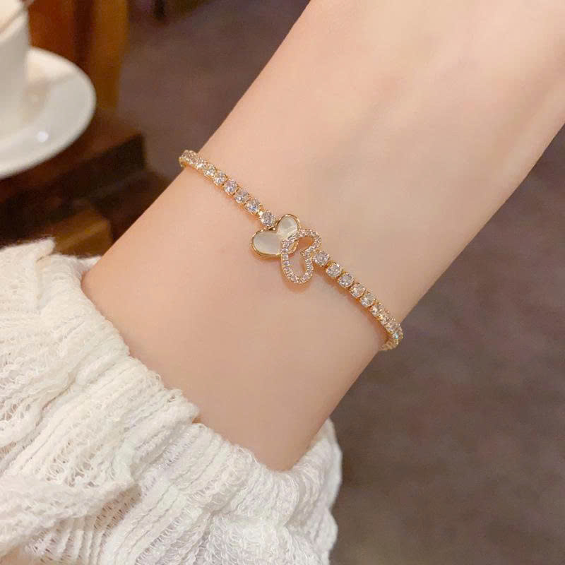 Lắc tay Full đá zircon xi vàng pha Trái tim đôi mix thành bướm xinh vò sò cao cấp, Lắc tay nữ độc đáo thiết kế hàn quốc B4528