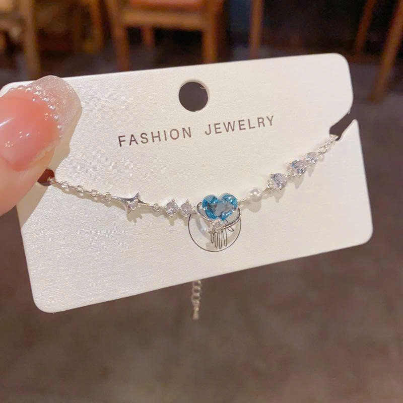 Lắc tay nữ TRÁI TIM đá XANH xi bạc 925 cao cấp, vòng tay thiết kế HÀN QUÔC độc đáo, quà tặng bạn gái B4530