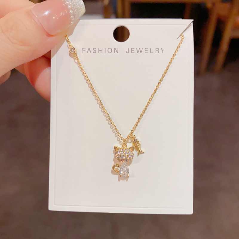 Dây chuyền nữ MÈO ĐÁ zircon xi vàng pha cao cấp, dây chuyền thiết kế Hàn Quốc độc đáo nhẹ nhàng thanh mảnh B4460