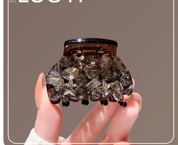 Kẹp gắp tóc 5cm nửa đầu ĐÍNH ĐÁ NÂU XÁM cao cấp, phụ kiện kẹp tóc sang trọng độc đáo thiết kế lấp lánh B4338