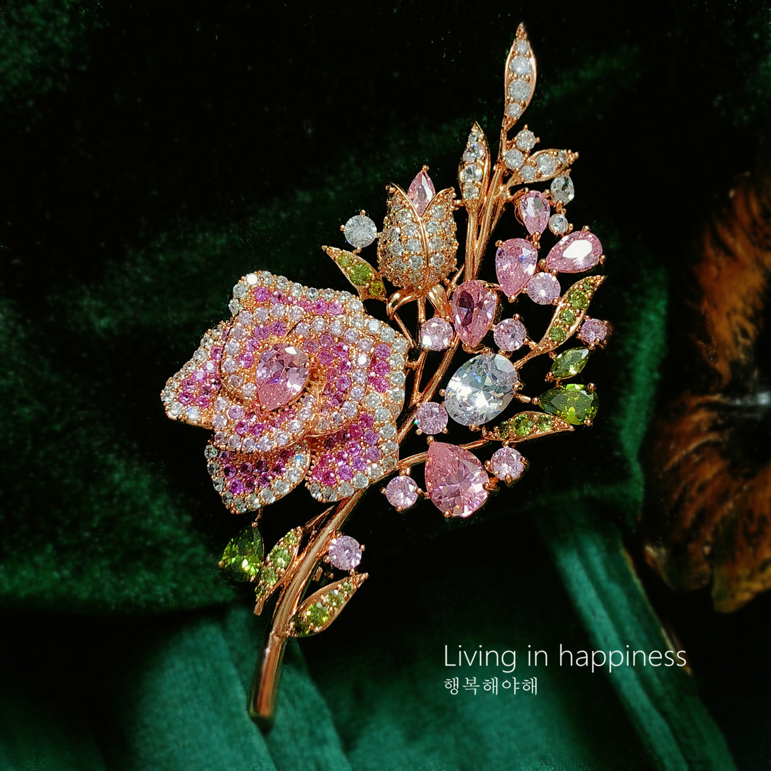 Cài áo HOA  HỒNG 3D ngọc bích vàng hồng cao cấp, Trâm cài áo thiết kế Hàn quốc cao cấp sang trọng B4150