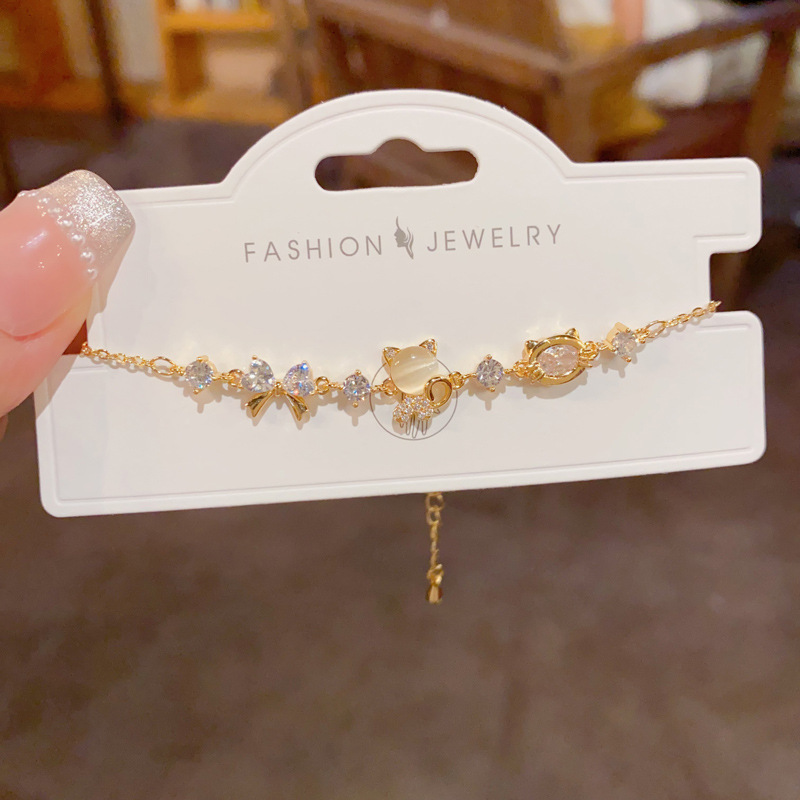 Lắc tay MÈO Đá zircon mắt mèo xi vàng pha cao cấp, lắc tay nữ thiết kế Hàn Quốc nhẹ nhàng dễ thương B4408