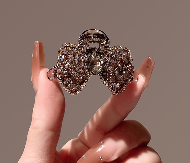 Kẹp gắp tóc 4.5cm Nơ đá pha lê NÂU cao cấp, phụ kiện gắp mái, kẹp gắp tóc nửa sau Đẹp độc đáo, quà tặng xinh B4340