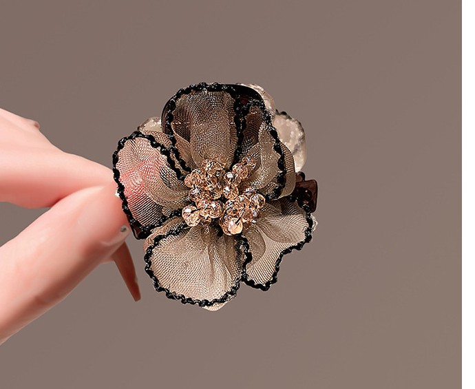 Kẹp gắp tóc 4.5cm HOA NÂU nhụy pha lê cao cấp, kẹp gắp mái tóc, kẹp nửa tóc sau nữ thiết kế cao cấp B4342