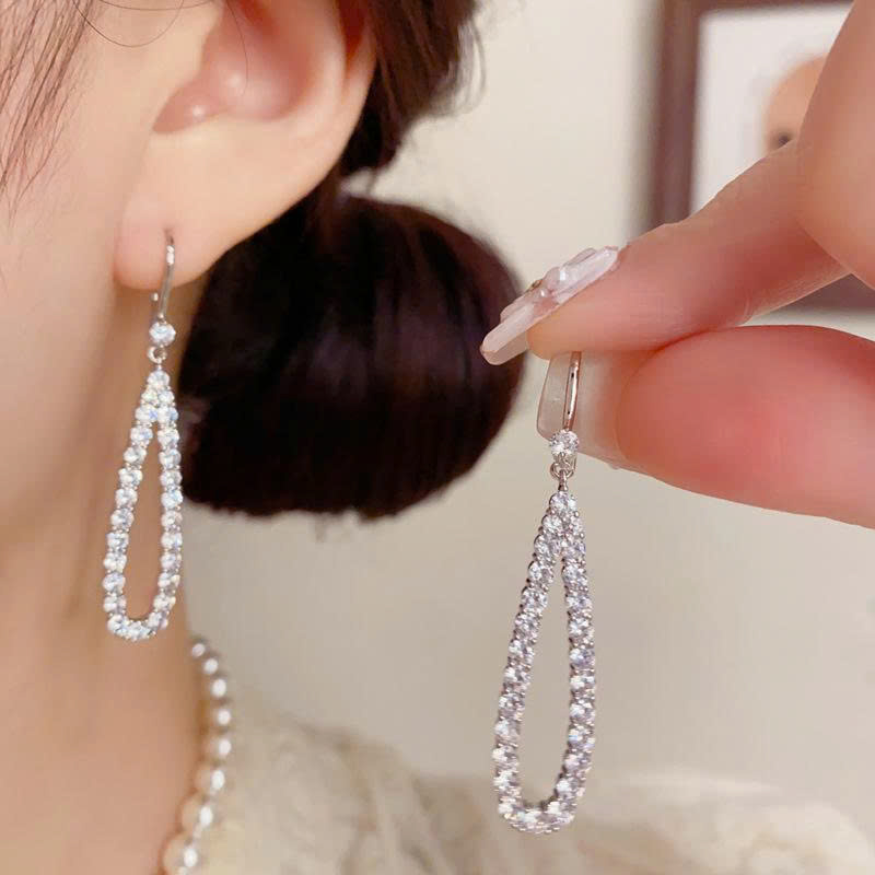 Bông tai móc GIọt NƯỚC đá zircon xi bạc 925 cao cấp, Hoa tai thiết kế Hàn Quốc độc đáo đi tiệc sang trọng B4551