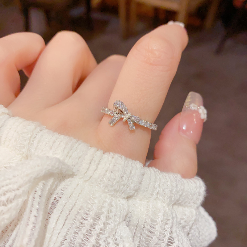 Nhẫn nữ NƠ ĐÁ zircon xi bạc 925 cao cấp, nhẫn nữ thiết kế Hàn quốc xinh đẹp freesize B4467