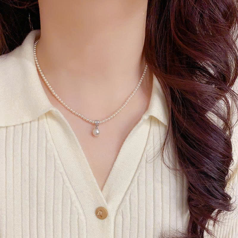 Vòng cổ dây chuyền NGỌC TRAI nhí mặt đá giọt ngọc cao cấp chất đẹp chuẩn from, dây chuyền cô dâu, đi tiệc độc đáo B4556