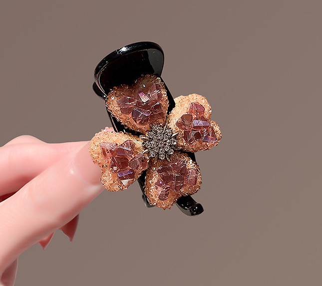 Kẹp càng cua 3 răng HOA ĐÁ NÂU CAm pha lê cao cấp, kẹp tóc nữ cao cấp độc đáo, phụ kiện kẹp tóc nữ đẹp B4348