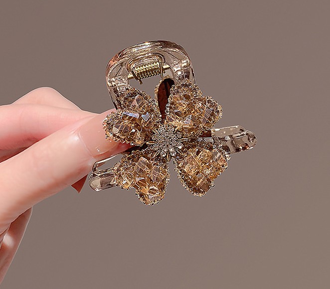 Kẹp càng cua 4.5 cm HOA PHA lê lấp lánh ánh cam, phụ kiện tóc nữ cao cao cấp độc đáo thiết kế sang trọng B4350