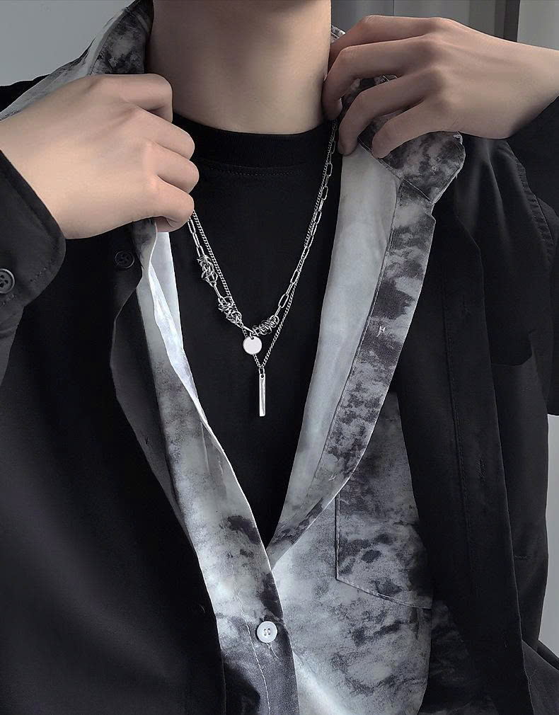 Dây chuyền nam nữ, unisex phong cách basic cá tính, titan 2 tầng độc đáo màu bạc B4370