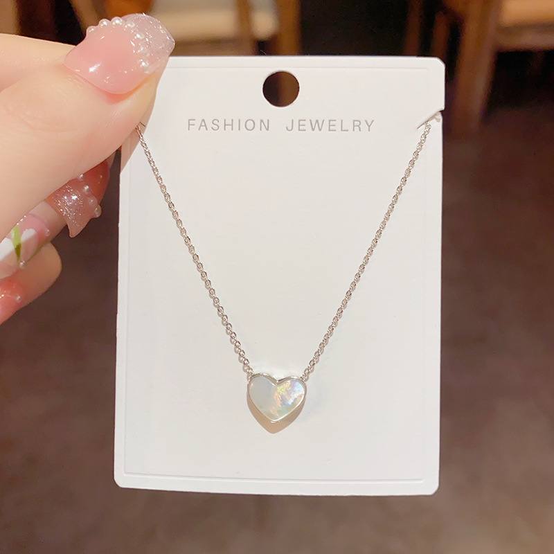Dây chuyền trái tim 2 mặt mặt Vỏ sò và đá xi BẠC 925 cao cấp, Dây chuyền nhẹ nhàng, quà tặng bạn gái độc đáo B4479