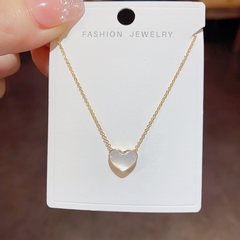 Dây chuyền trái tim 2 mặt mặt Vỏ sò và đá xi vàng pha cao cấp, Dây chuyền nhẹ nhàng, quà tặng bạn gái độc đáo B4480