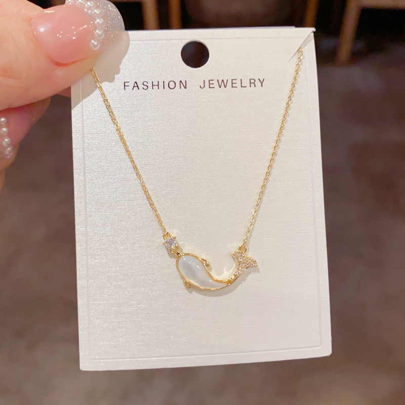 Dây chuyền CÁ HEO mắt mèo đá zircon xi vàng pha cao cấp, dây chuyền nữ thiết kế Hàn Quốc độc đáo dễ thương B4410