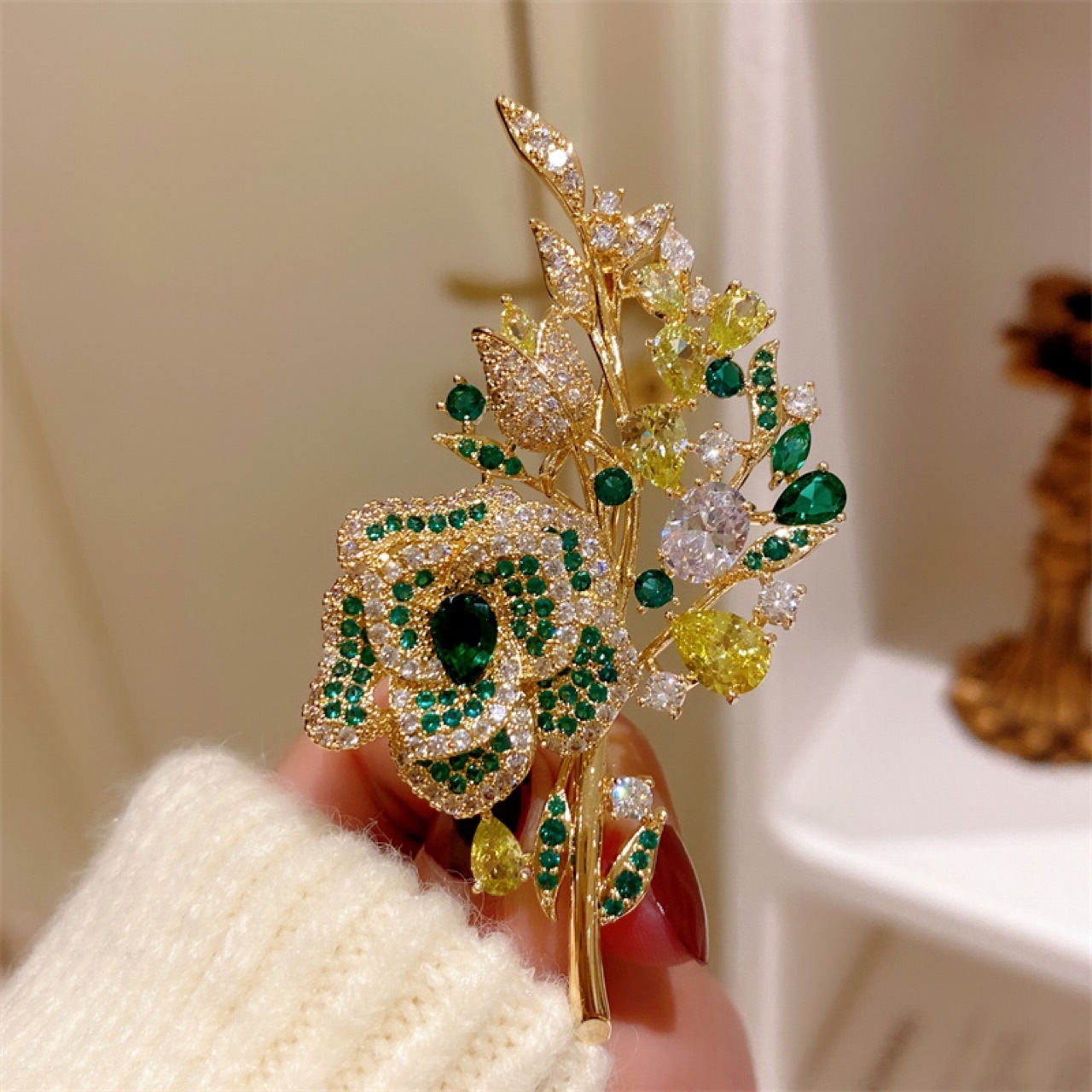 Cài áo HOA HỒNG Xanh đính đá zircon cao cấp, trâm cài áo thiết kế Hàn Quốc sang trọng cao cấp, quà tặng độc đáo B4153