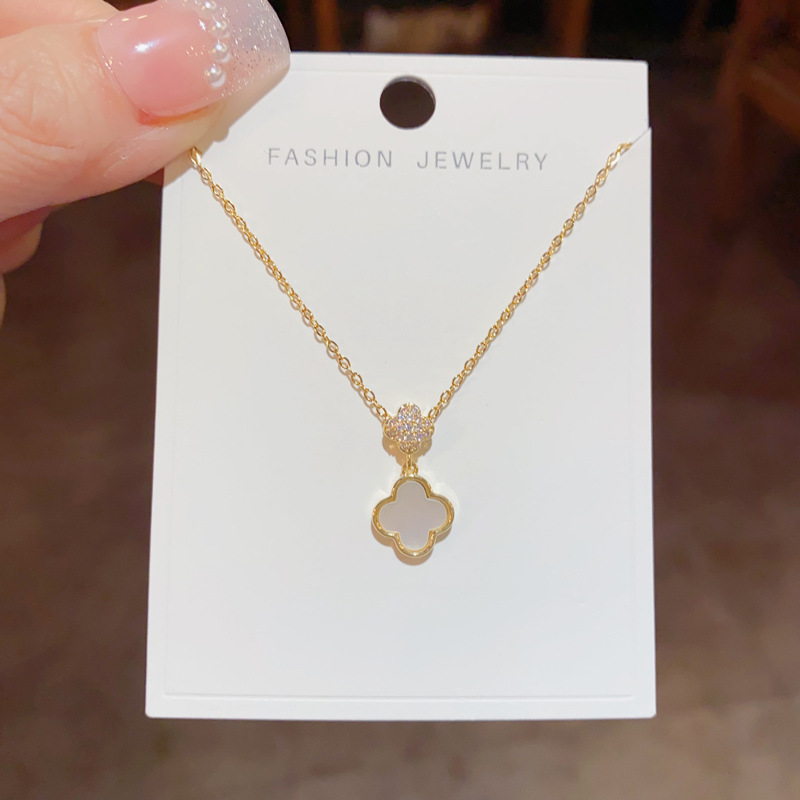 Dây chuyền GIỌT NƯỚC cỏ 4 lá xà cừ xi vàng pha cao cấp, Dây chuyền nữ thiết kế Hàn quốc nhẹ nhàng, quà tặng bạn gái ý nghĩa B4495