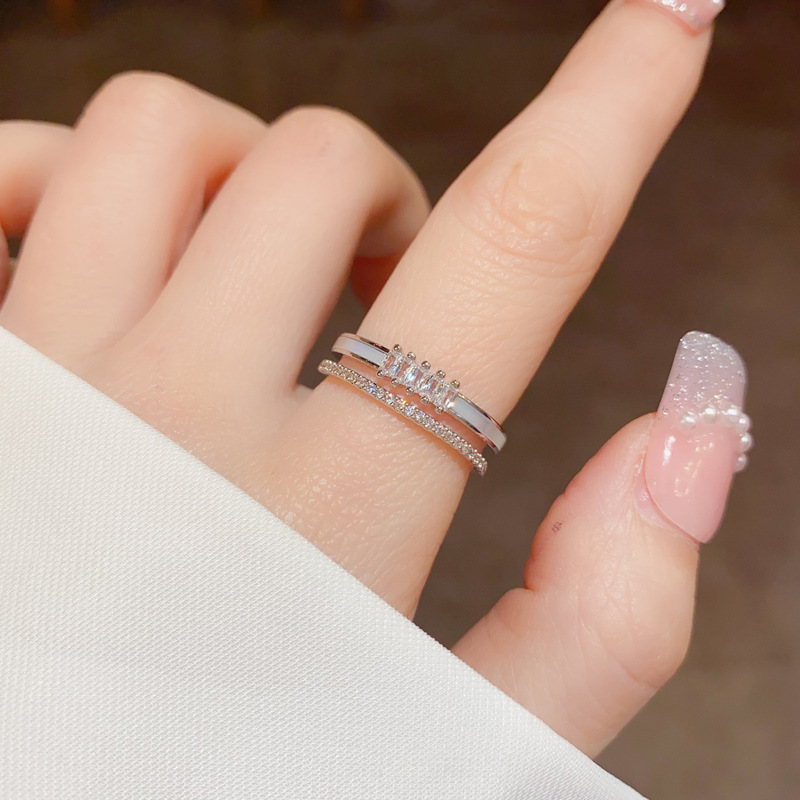 Nhẫn 2 vòng XÀ CỪ mix đá zircon xi bạc 925 freesize cao cấp, nhẫn nữ thiết kế Hàn quốc độc đáo, sang trọng B4496