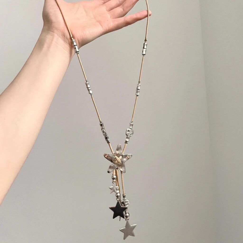 Dây dáng dài tua rua ngôi sao da bện, phụ kiện dây chuyền đi biển, vòng cổ thời trang B4087