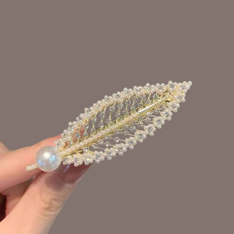 Kẹp mỏ vit chiếc lá ngọc đính đá, phụ kiện kẹp tóc mái đẹp độc đáo B4196
