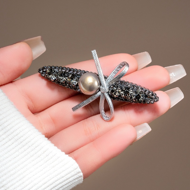 Kẹp mái tóc, kẹp mỏ vịt NƠ đá ĐEN, phụ kiện kẹp tóc nữ đẹp, độc đáo B4201