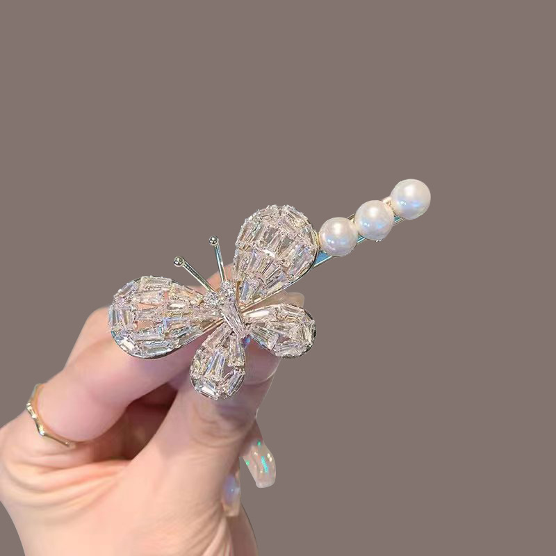 Kẹp mái tóc dạng mỏ vịt BƯỚM ĐÁ ngọc trai, phụ kiện kẹp tóc nữ đẹp, quà tặng xinh độc đáo B4202