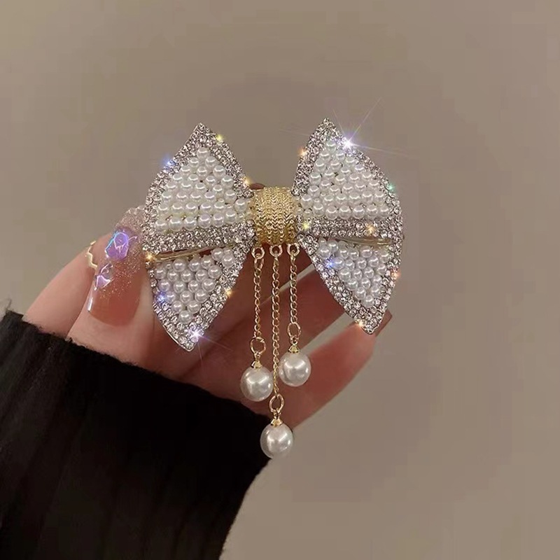 Kẹp nơ ngọc đá tua rua, phụ kiện kẹp bấm nửa tóc sau độc đáo, phụ kiện xinh B4181