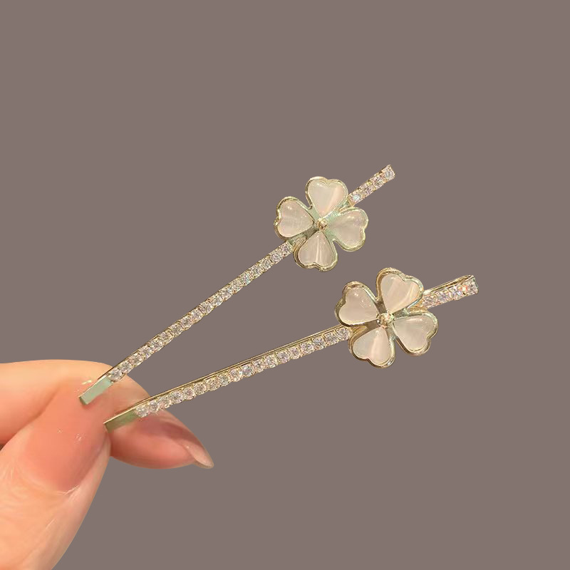 Sét 2 kẹp tóc đính đá cỏ 4 lá, kẹp mái tóc nữ, phụ kiện kẹp tóc quà tặng bạn gái B4213