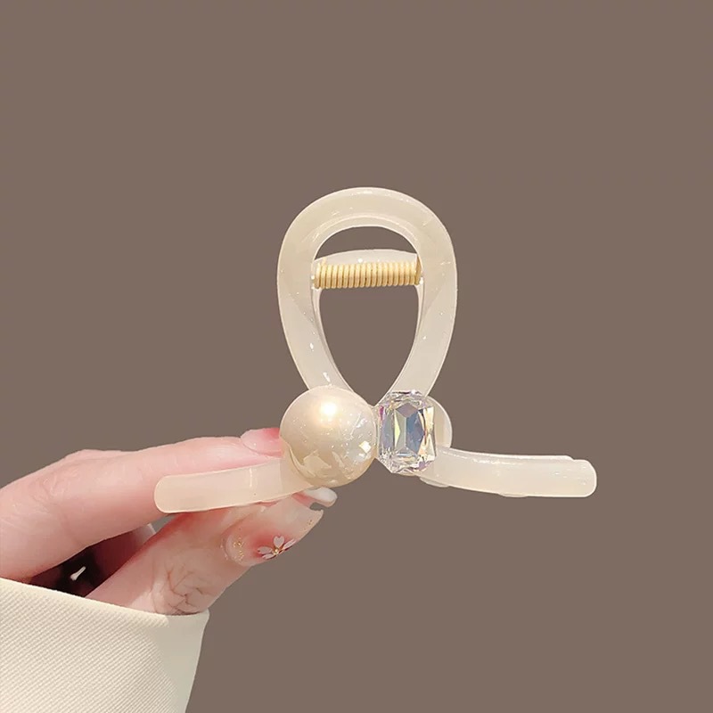 Kẹp gắp nữ NGỌC đá, phụ kiện kẹp tóc nữ đẹp độc đáo màu SỮA B4222