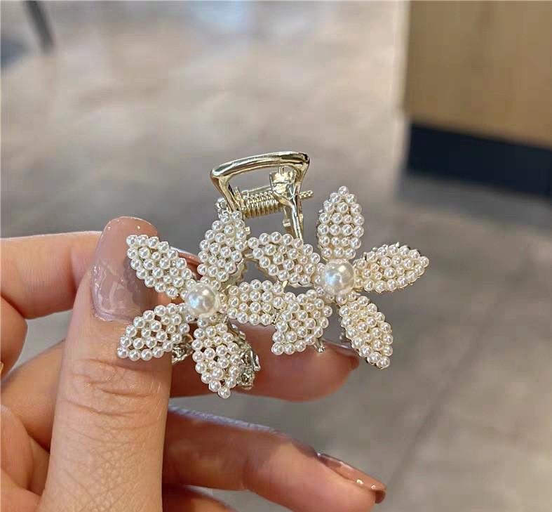 Kẹp gắp tóc HOA 5 cánh mix ngọc xinh, phụ kiện kẹp tóc nữ đẹp độc đáo B4187