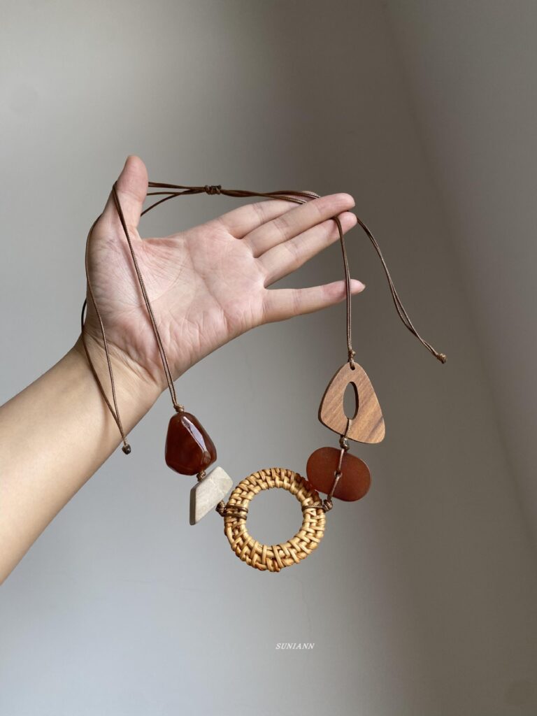 Dây chuyền hình học MÂY tone nâu boho thời trang cá tính màu sắc, phụ kiện dây chuyền B4081