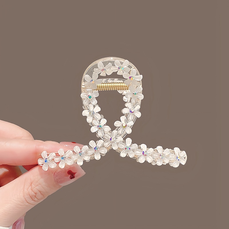 Kẹp gắp tóc 8cm HOA mai 5 cánh TRẮNG, phụ kiện kẹp tóc nữ đẹp B4226