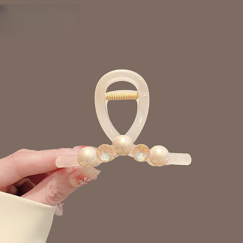 Kẹp gắp tóc nữ NGỌC đá HỒNG, phụ kiện kẹp tóc nữ đẹp độc đáo màu SỮA B4230