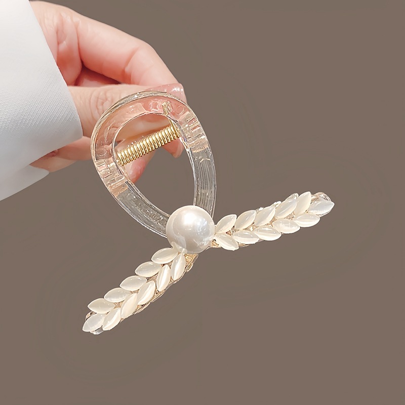 Kẹp gắp tóc 8cm chiếc lá mix ngọc, phụ kiện kẹp tóc nữ đẹp độc đáo, kẹp tóc xinh B4231