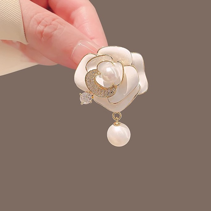 Cài áo HOA TRÀ giot ngọc thời trang, ghim cài áo màu sắc B4236