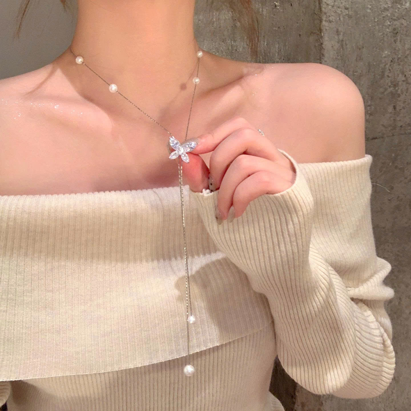 Dây chuyền CHỮ Y rút chỉnh mặt HỒ ĐIỆP Đá zircon xi bạc 925 cao cấp B4080